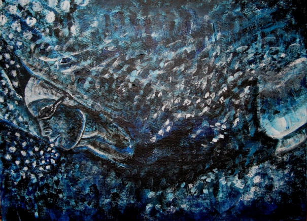 girl underwater, acrylic on board by Louisa Amelia Albani