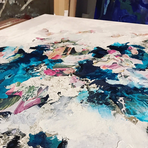 Seagreen collage painting in progress