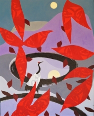 Pale Moon with Crane