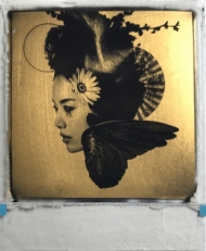 The flowers whirl away 24ct gold leaf Polaroid collage