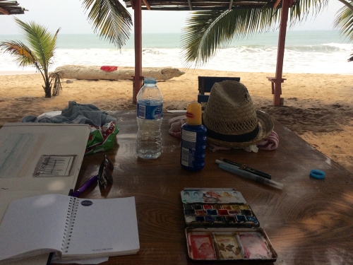 working on the beach in Ghana