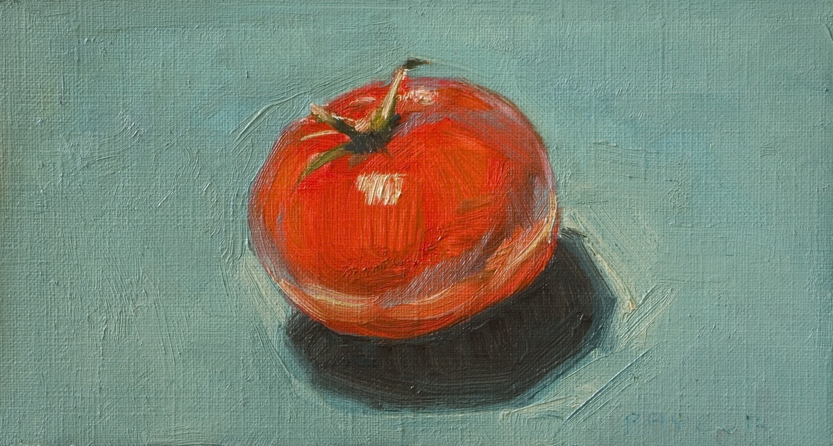 Tomate rouge sur fond bleu par Olivier Payeur | Acheter de l'art en ...