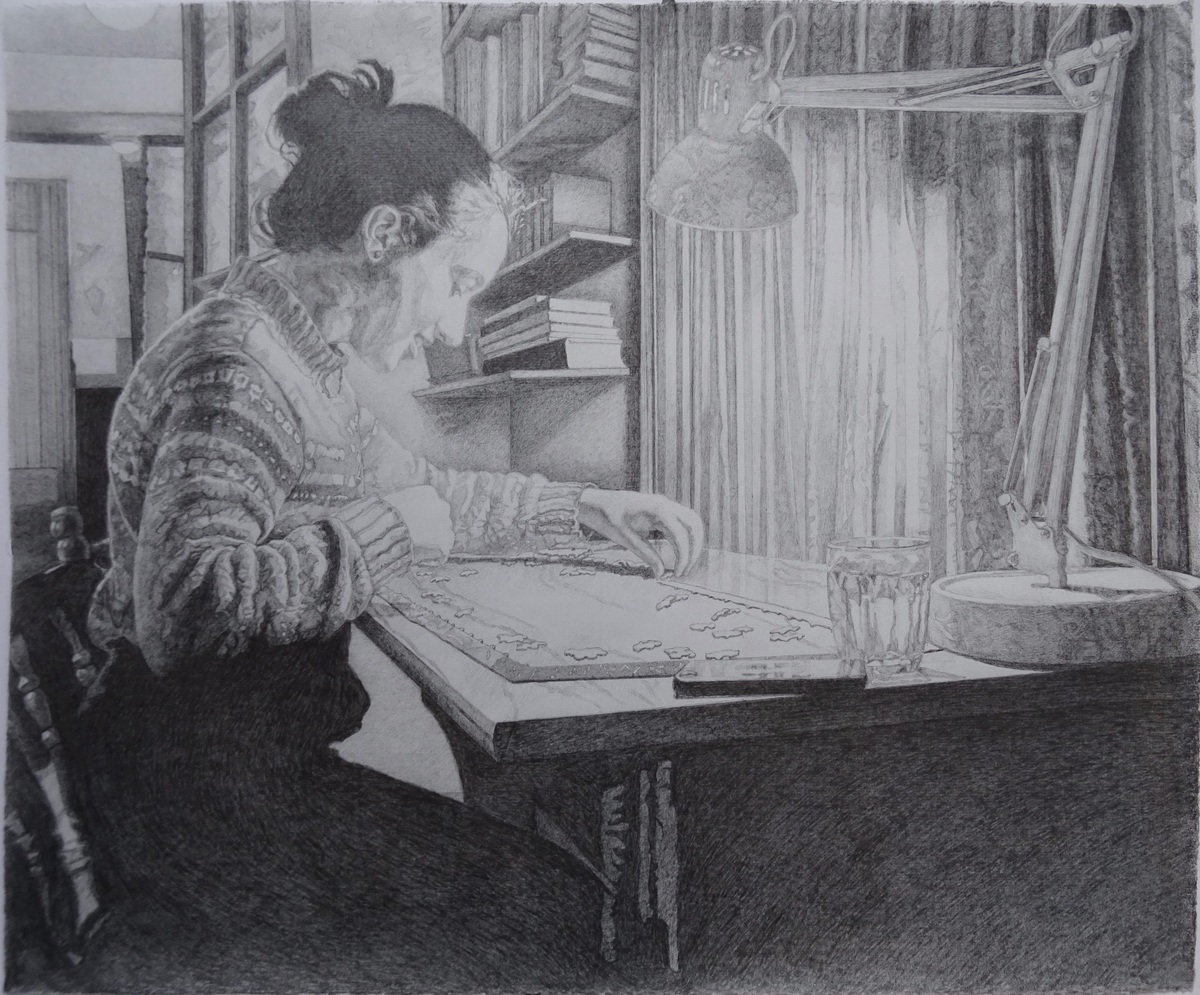Woman at her Puzzle by Randy Klinger | Buy Art Online | Rise Art