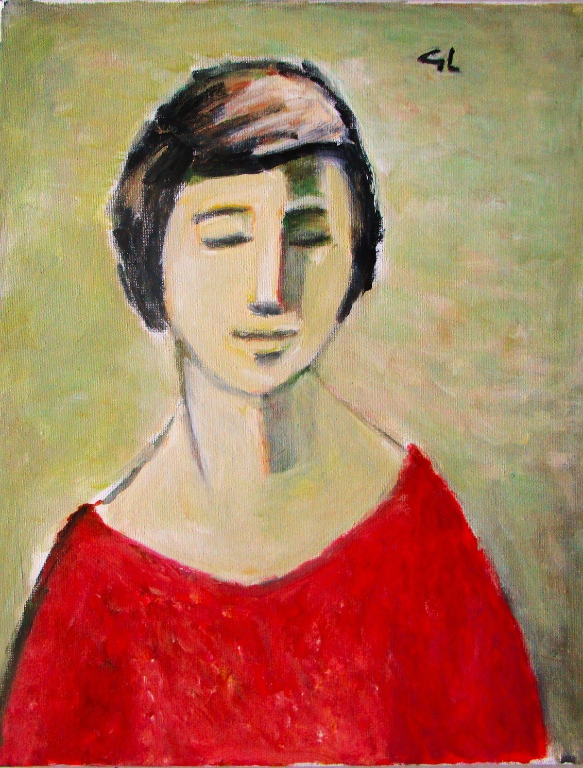 Portrait de jeune femme au corsage rouge by Michel de Gouttes Buy Art