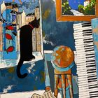 Black cat and Matisse's goldfishes with old piano, In Paris