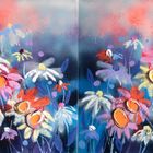 Dreamscape Duet - Diptych, abstract florals, meadow, botanical