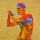 Nu d'homme pop art rouge jaune bleu mauve