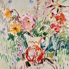 Still life with flowers and a blue moth 