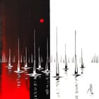 Au port, en rouge, noir et blanc