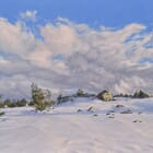 Mount Mézenc in snow, evening clouds