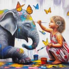 L'Éléphant et la Petite Fille Aux Papillons