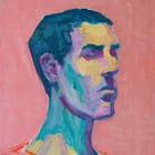 Autoportrait pop rose bleu jaune