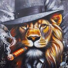 Lion Street Art Painting Cigar Costume Hat Modern: Lion Mafia
