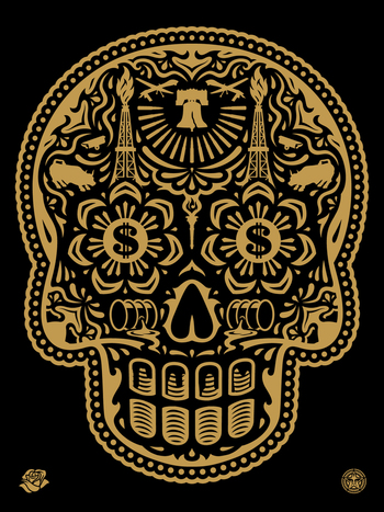 Power & Glory Skull (Black & Gold) by Shepard Fairey
