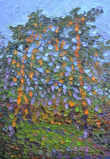 A game of orange and purple on the pines by Olga Bezhina