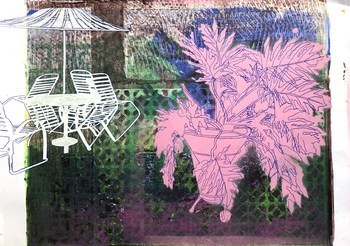 Monoprint A3 Plant Parasol No1 by Renata Fernandez