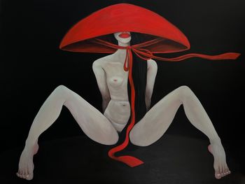 Nude in a red hat by Ta Byrne