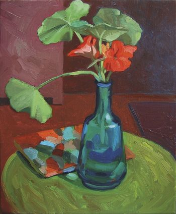 Capucines dans un vase bleu par Hélène Courtois-Redouté