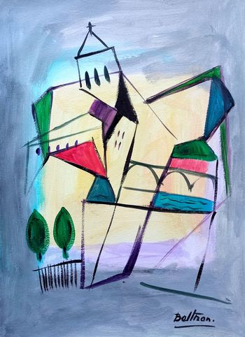 Paysage abstrait au clocher by Pierre-Yves Beltran