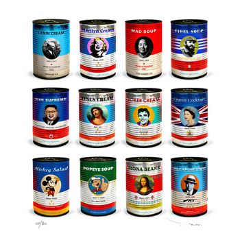 Twelve Tehos tin cans by TEHOS