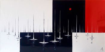 Au mouillage, en rouge noir et blanc von Mikha