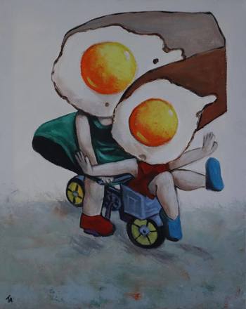 Egg girls on a bike by Ta Byrne