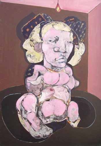 femme blonde au ruban à pois von Pascal Marlin