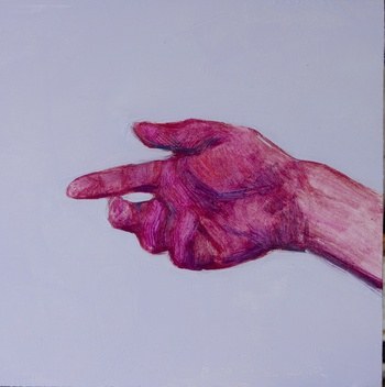 main droite pop art rose sur fond bleu by Olivier Payeur