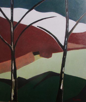 Composition décorative aux deux arbres par Michel de Gouttes