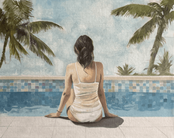 Jeune fille assise au bord de la piscine von Anne Laurentia Rouxel