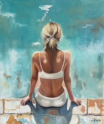 Jeune fille assise au bord de la piscine N°2 von Anne Laurentia Rouxel