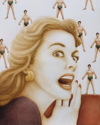 "A New American Dream" series (portrait of a woman with men in underwear) by Gonzalo Garcia Callegari
