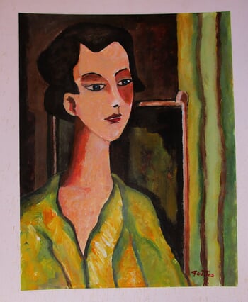 J.Fille assise au peignoir vert. par Michel de Gouttes