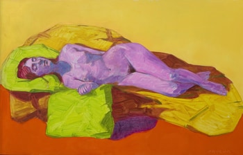 nu de femme pop art mauve rouge jaune by Olivier Payeur