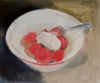 Strawberries and a dollop of cream by Rosemary Burn