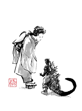 Geisha and little godzi par Péchane