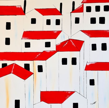 Red Roofs by Poovi Art