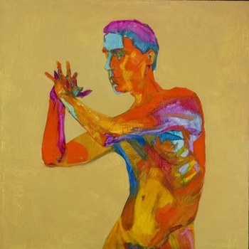 Nu d'homme pop art rouge jaune bleu mauve von Olivier Payeur
