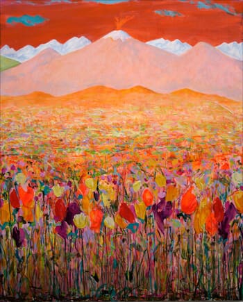 Un jeune volcan au loin montrait que sa mère vivait bien encore; un vent chaud gonflait les robes des jeunes princesses et laissait flotter leurs mains légères. Au dessus des neiges coiffant les sommets, quelques nuages désuets...... by François Pagé