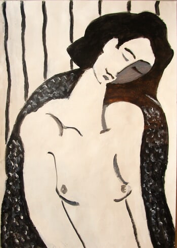 Modèle endormie sur fond rayé. von Michel de Gouttes