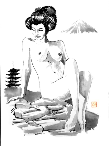 geisha nude at the beach von Péchane