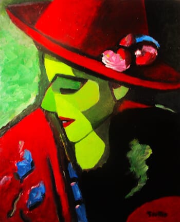 Femme au Chapeau rouge et chale noir.n°2 par Michel de Gouttes