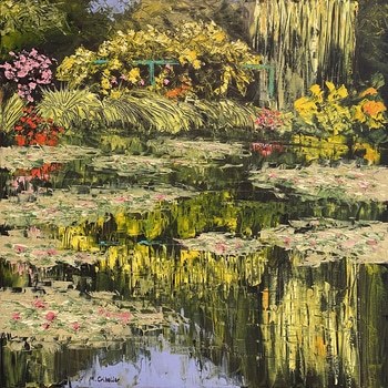 Reflets dans l'étang de Monet au printemps à Giverny by Michel Cribelier