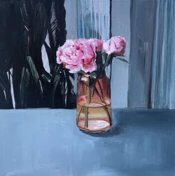 Peonies in blue interior by Elina Evstig