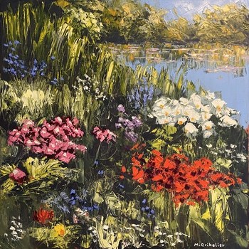 Fleurs au bord de l'étang de Monet à Giverny by Michel Cribelier