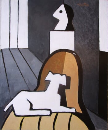 Platre socle et chien by Michel de Gouttes