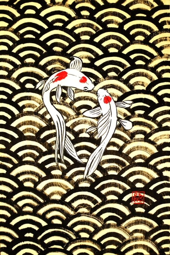 2 koi on wood by Péchane