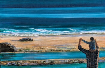 Petit, sur les épaules de mon père quand on riait sur chaque vague déversée par la mer. par François Pagé