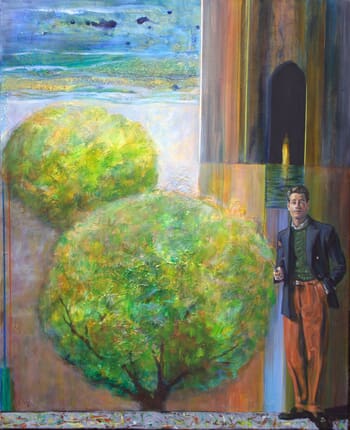 John posant devant son tableau: "Ariane attendant Thésée devant la porte du labyrinthe." von François Pagé