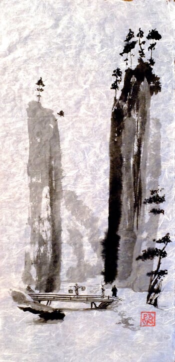 Passage de montagne sur papier de riz by Péchane